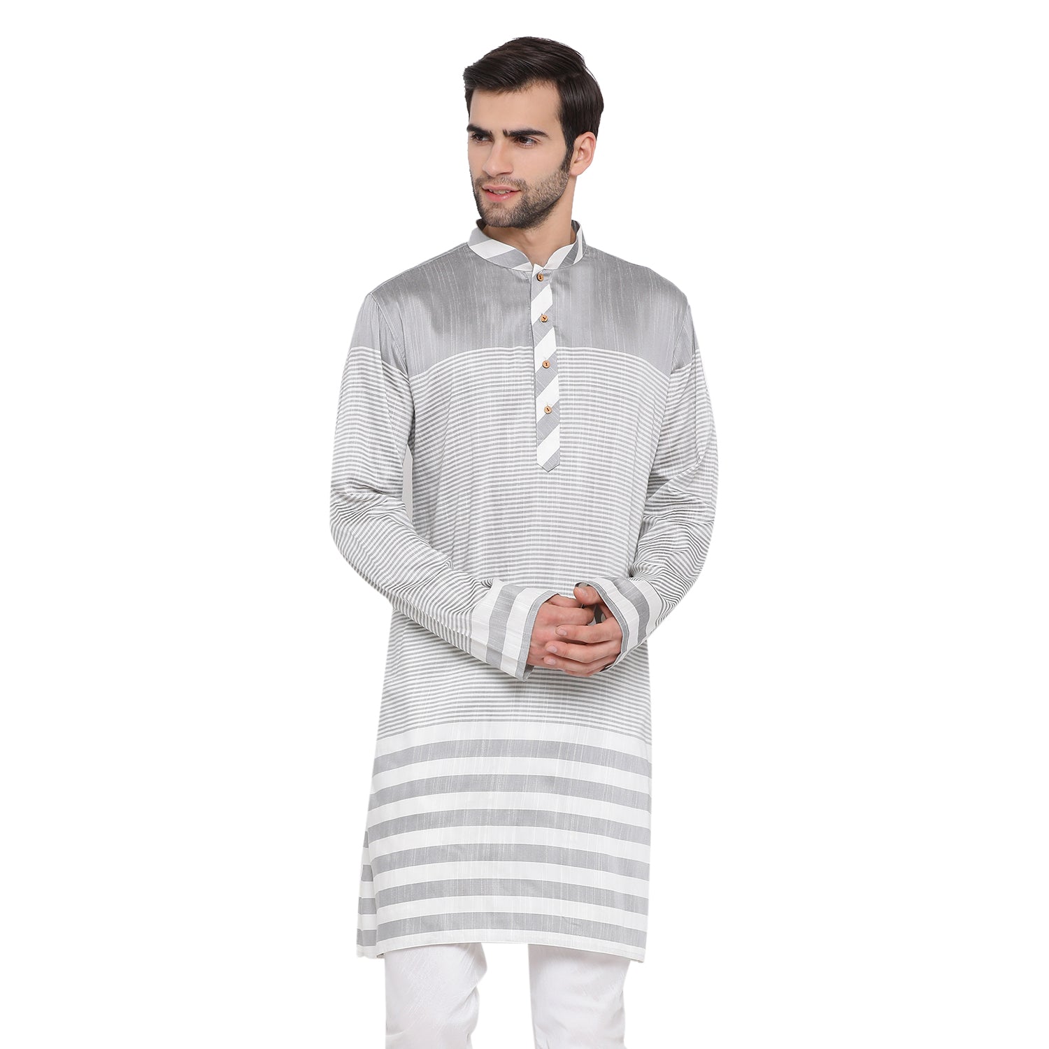 Vastramay Men's Grey Cotton Blend Kurta - Distacart