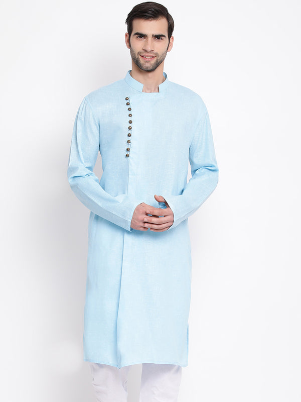 Vastramay Men's Light Blue Cotton Blend Kurta - Distacart