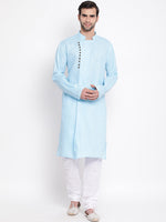 Thumbnail for Vastramay Men's Aqua Cotton Blend Kurta Pyjama Set - Distacart