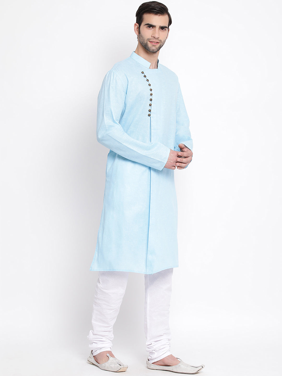 Vastramay Men's Aqua Cotton Blend Kurta Pyjama Set - Distacart