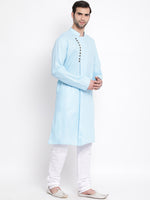 Thumbnail for Vastramay Men's Aqua Cotton Blend Kurta Pyjama Set - Distacart