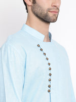 Thumbnail for Vastramay Men's Aqua Cotton Blend Kurta Pyjama Set - Distacart