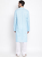 Thumbnail for Vastramay Men's Aqua Cotton Blend Kurta Pyjama Set - Distacart