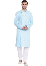 Thumbnail for Vastramay Men's Aqua Cotton Blend Kurta Pyjama Set - Distacart