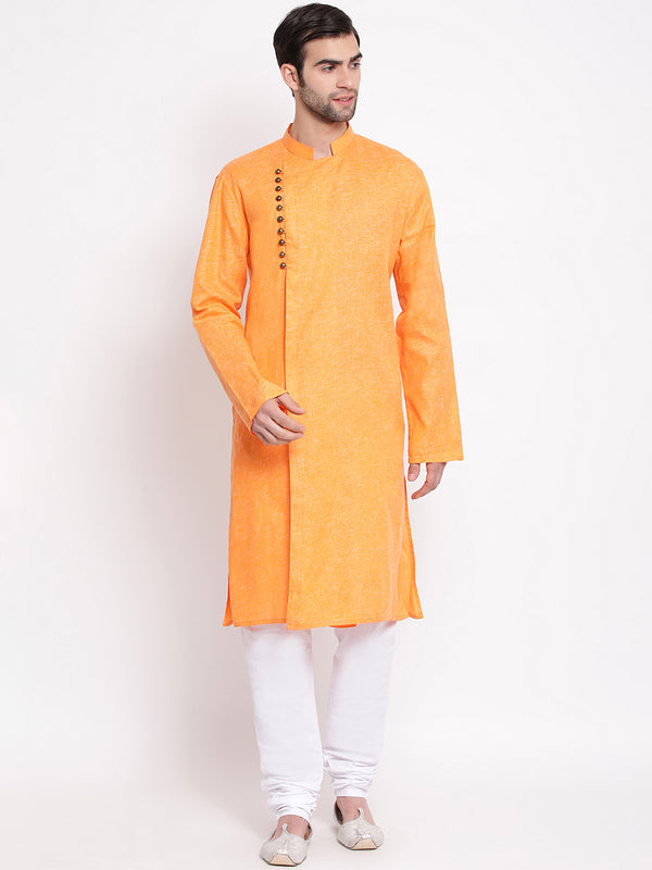 Vastramay Men's Orange Cotton Blend Kurta Pyjama Set - Distacart