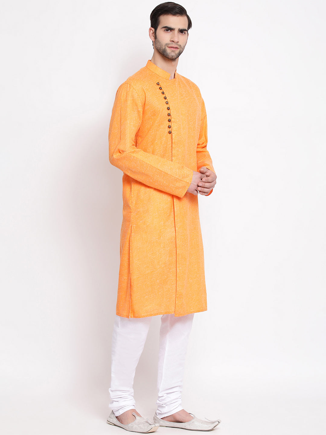 Vastramay Men's Orange Cotton Blend Kurta Pyjama Set - Distacart