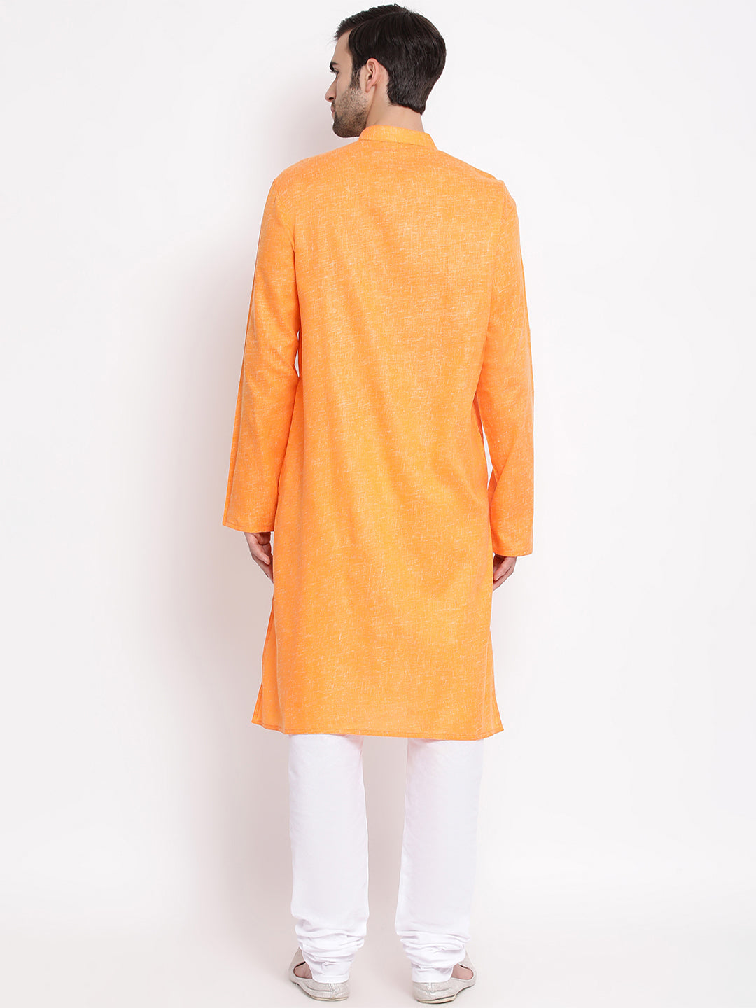 Vastramay Men's Orange Cotton Blend Kurta Pyjama Set - Distacart