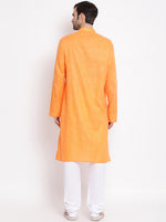 Thumbnail for Vastramay Men's Orange Cotton Blend Kurta Pyjama Set - Distacart