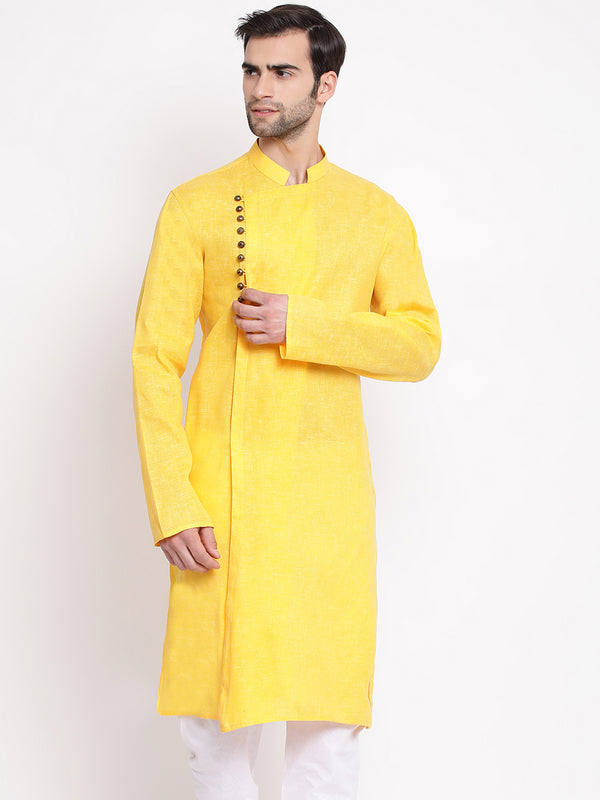 Vastramay Men's Yellow Cotton Blend Kurta - Distacart