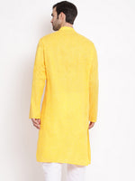 Thumbnail for Vastramay Men's Yellow Cotton Blend Kurta - Distacart