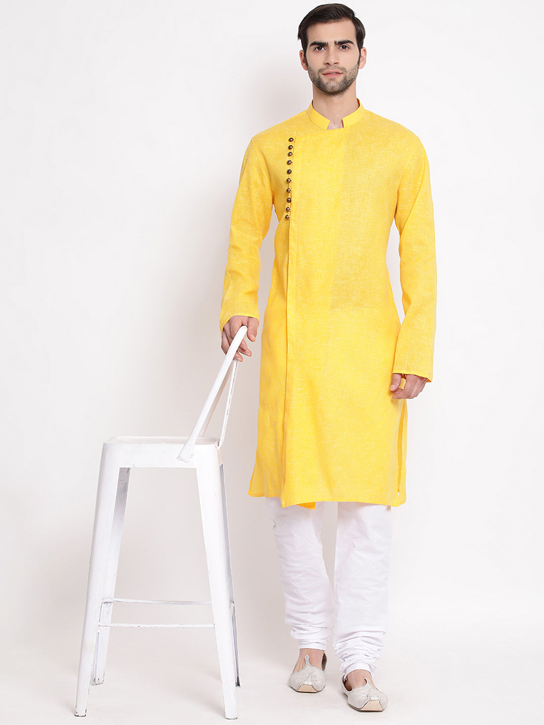 Vastramay Men's Yellow Cotton Blend Kurta - Distacart