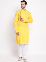 Thumbnail for Vastramay Men's Yellow Cotton Blend Kurta Pyjama Set - Distacart