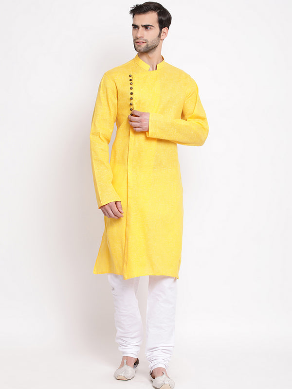 Vastramay Men's Yellow Cotton Blend Kurta Pyjama Set - Distacart