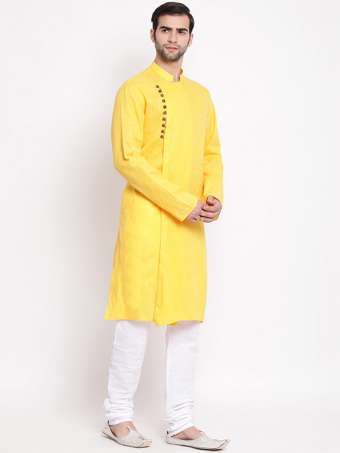 Vastramay Men's Yellow Cotton Blend Kurta Pyjama Set - Distacart