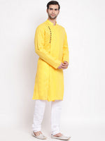Thumbnail for Vastramay Men's Yellow Cotton Blend Kurta Pyjama Set - Distacart