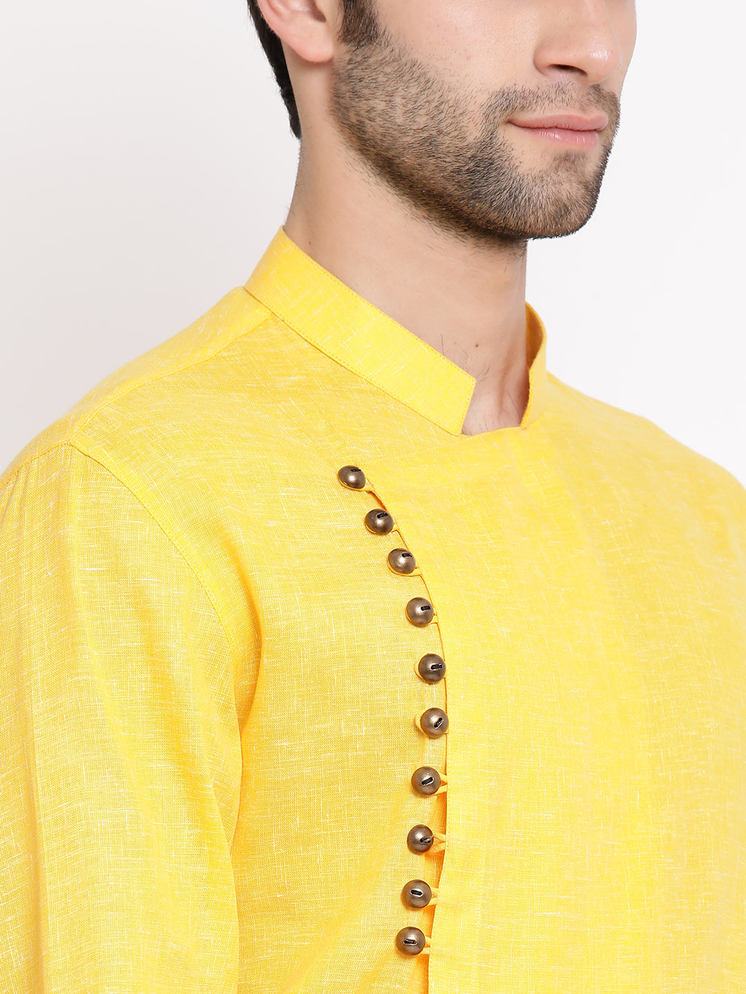 Vastramay Men's Yellow Cotton Blend Kurta Pyjama Set - Distacart