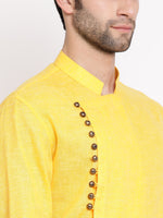 Thumbnail for Vastramay Men's Yellow Cotton Blend Kurta Pyjama Set - Distacart