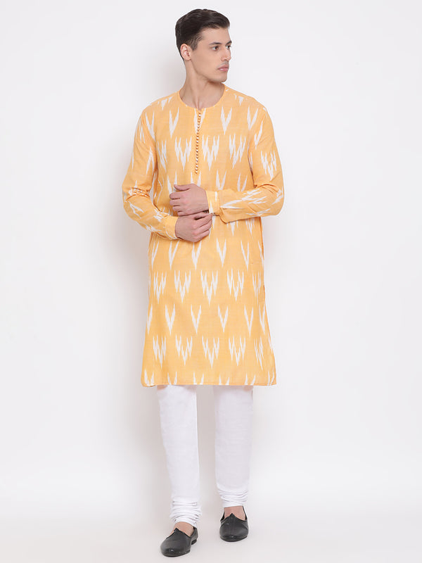 Vastramay Men's Orange Cotton Blend Kurta Pyjama Set - Distacart