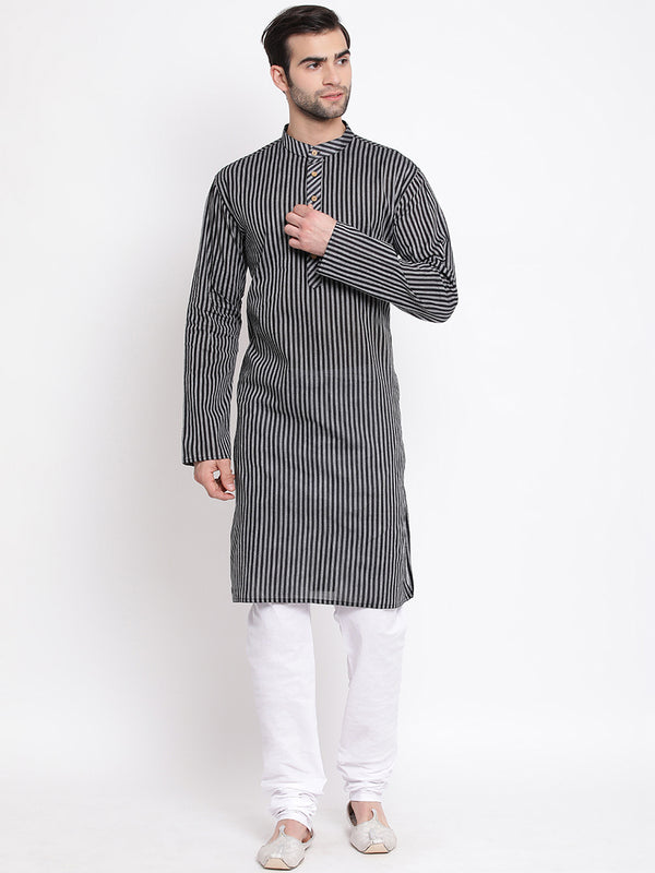 Vastramay Men's Black Pure Cotton Kurta Pyjama Set - Distacart