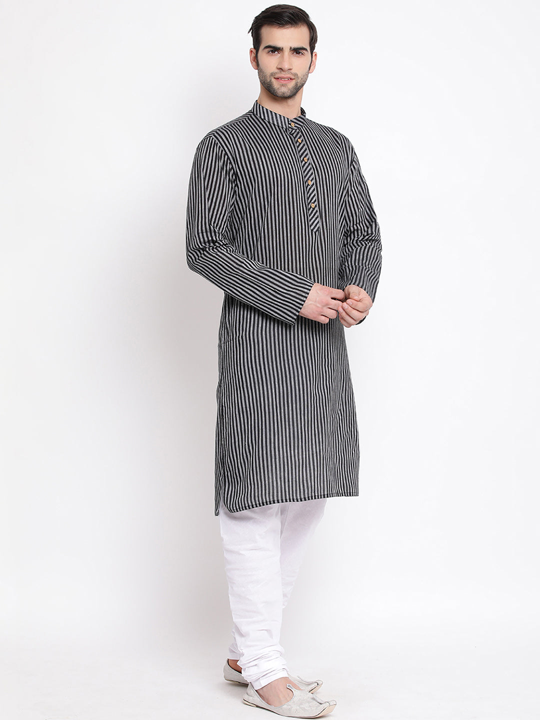 Vastramay Men's Black Pure Cotton Kurta Pyjama Set - Distacart