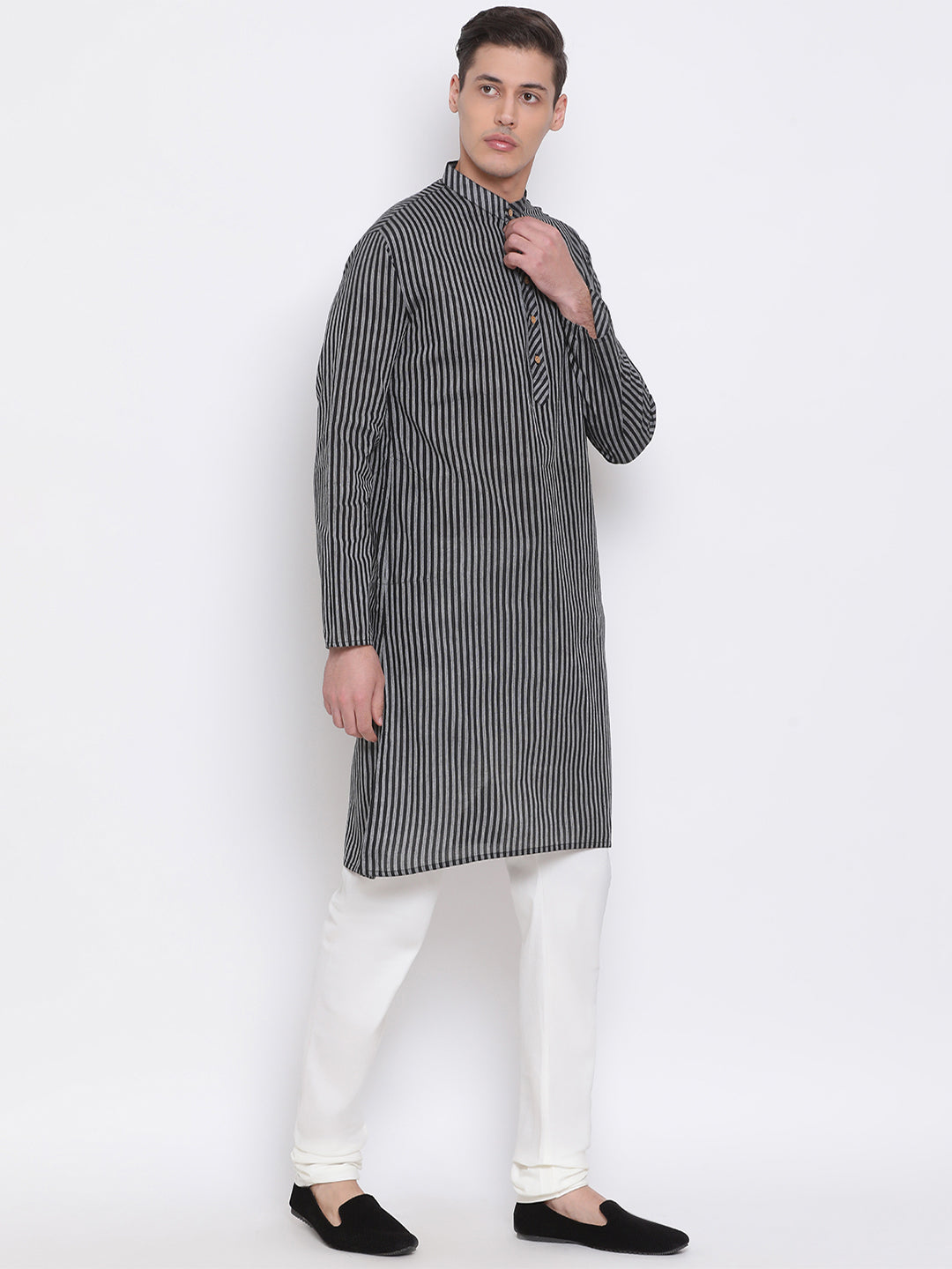 Vastramay Men's Black Pure Cotton Kurta Pyjama Set - Distacart