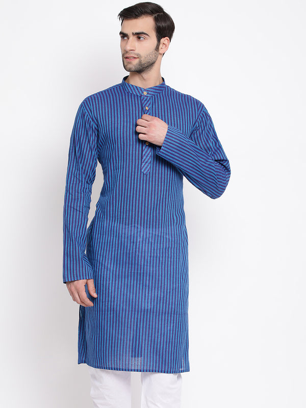 Vastramay Men's Blue Pure Cotton Kurta - Distacart