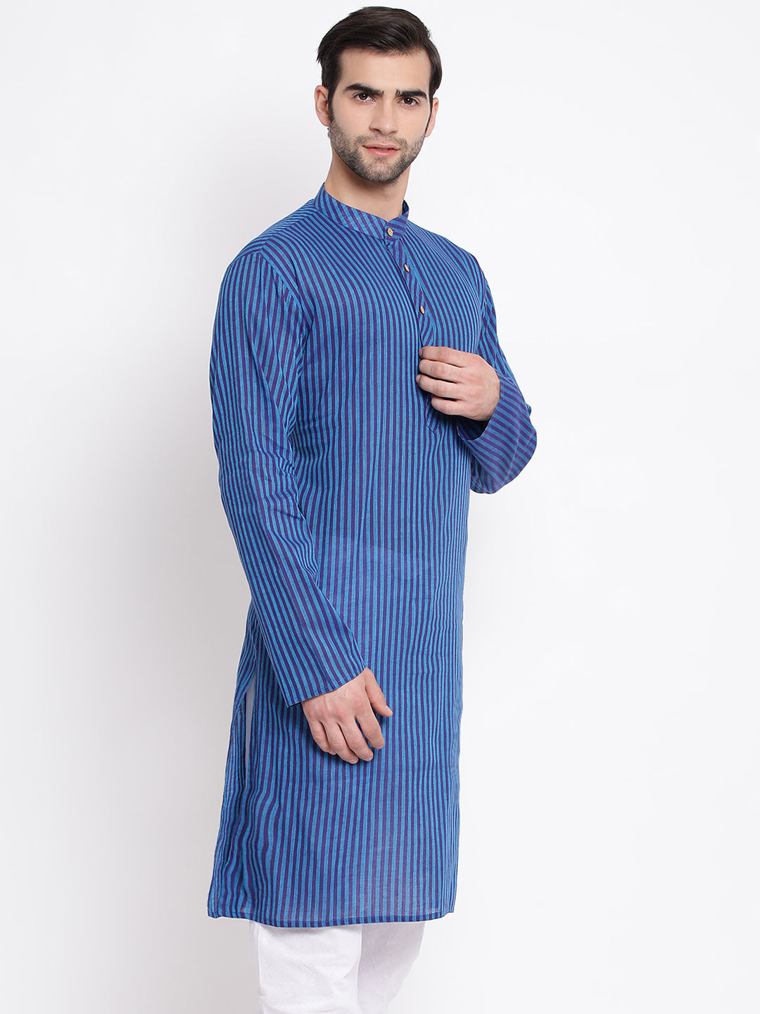 Vastramay Men's Blue Pure Cotton Kurta - Distacart