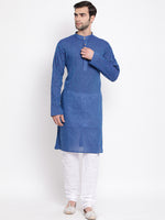 Thumbnail for Vastramay Men's Blue Pure Cotton Kurta Pyjama Set - Distacart