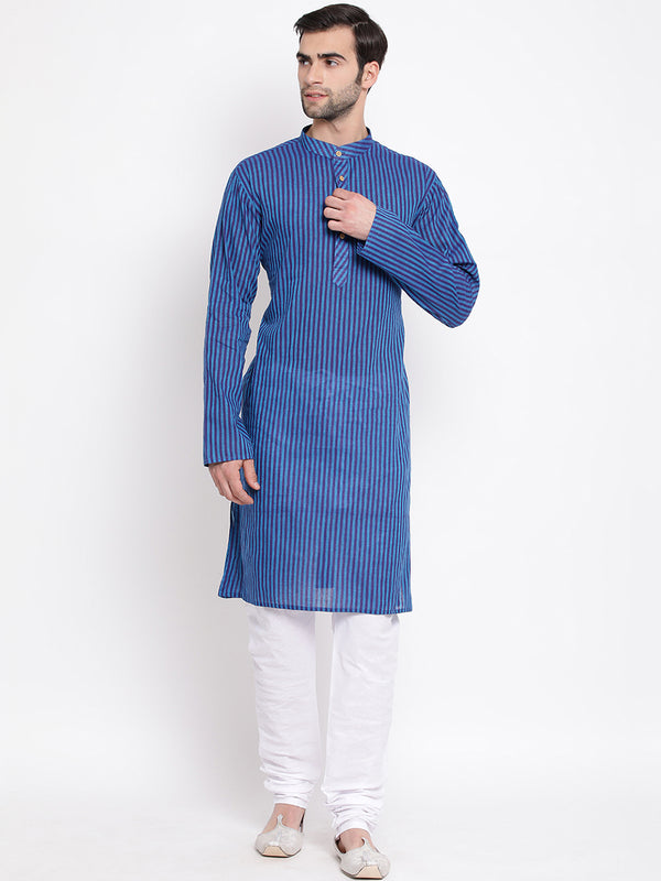 Vastramay Men's Blue Pure Cotton Kurta Pyjama Set - Distacart