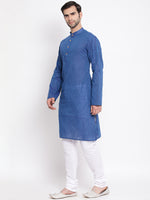 Thumbnail for Vastramay Men's Blue Pure Cotton Kurta Pyjama Set - Distacart