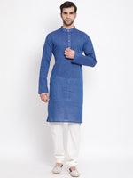Thumbnail for Vastramay Men's Blue Pure Cotton Kurta Pyjama Set - Distacart