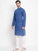 Thumbnail for Vastramay Men's Blue Pure Cotton Kurta Pyjama Set - Distacart
