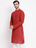 Thumbnail for Vastramay Men's Maroon Pure Cotton Kurta - Distacart