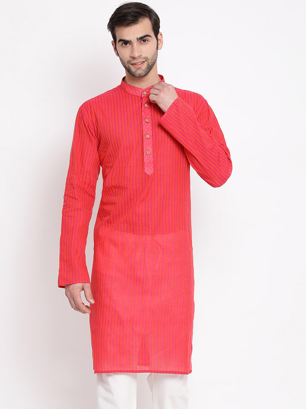 Vastramay Men's Pink Pure Cotton Kurta - Distacart