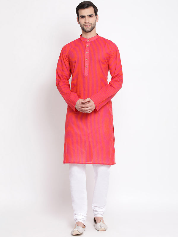 Vastramay Men's Pink Pure Cotton Kurta Pyjama Set - Distacart