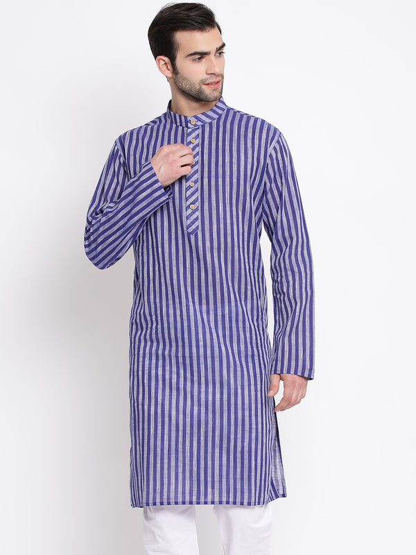 Vastramay Men's Blue Pure Cotton Kurta - Distacart