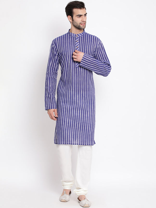 Vastramay Men's Blue Pure Cotton Kurta Pyjama Set - Distacart