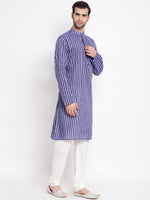 Thumbnail for Vastramay Men's Blue Pure Cotton Kurta Pyjama Set - Distacart
