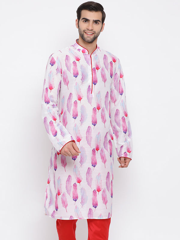 Vastramay Men's Pink Cotton Blend Kurta - Distacart