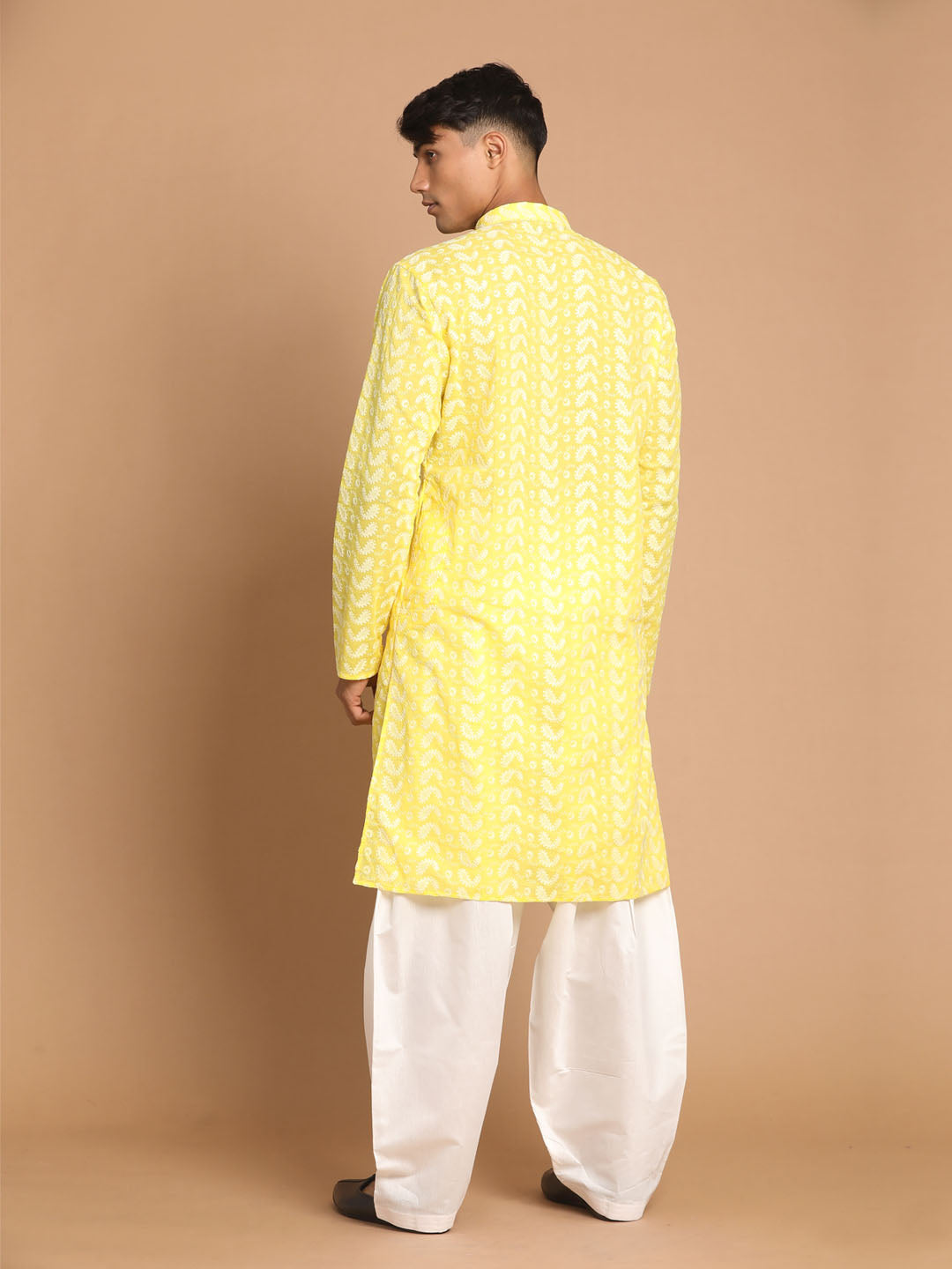 Vastramay Men's Mustard And White Pure Cotton Kurta And Patiala Set - Distacart
