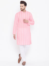 Thumbnail for Vastramay Men's Pink and White Cotton Kurta Pyjama Set - Distacart