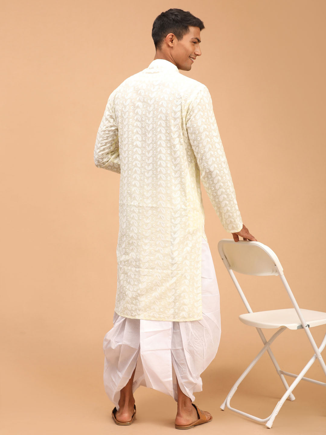 Vastramay Men's Yellow Pure Cotton Kurta And Dhoti Set - Distacart