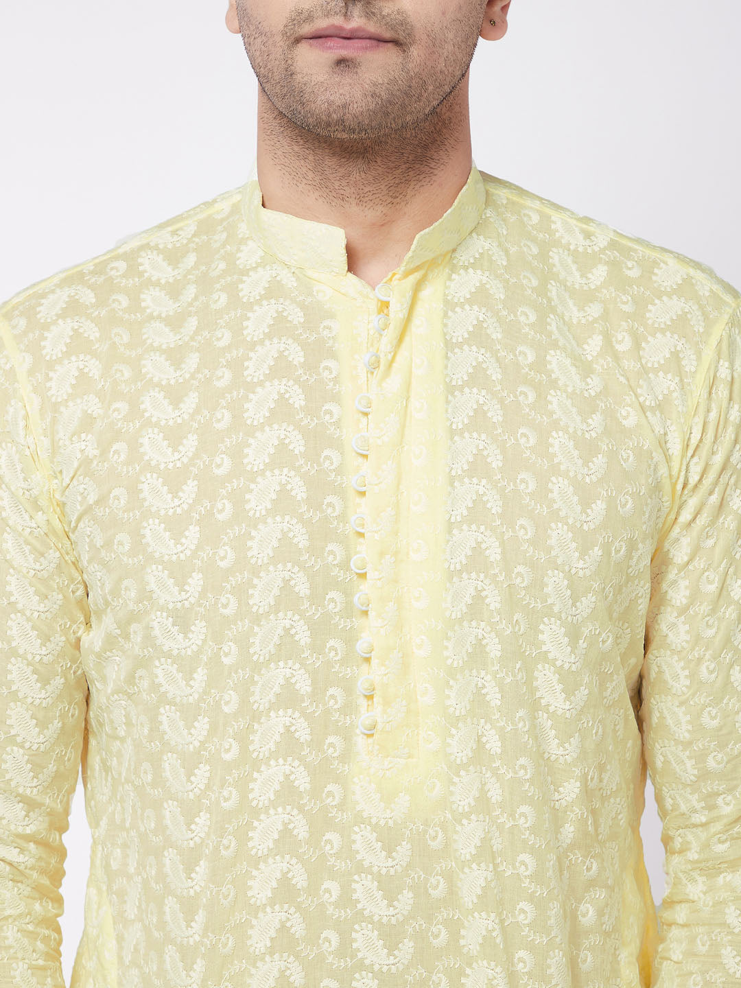 Vastramay Men's Yellow And White Pure Cotton Kurta Pyjama Set - Distacart