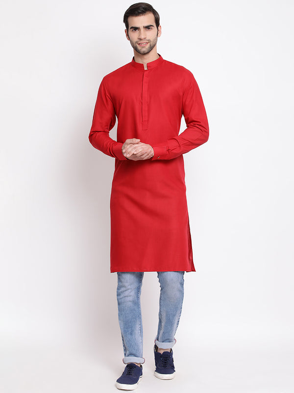 VM by Vastramay Men's Maroon Cotton Blend Kurta - Distacart