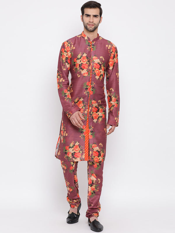 Vastramay Men's Purple Cotton Blend Kurta Pyjama Set - Distacart