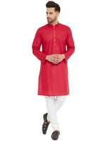 Thumbnail for VM by Vastramay Men's Maroon And White Cotton Kurta Pyjama Set - Distacart