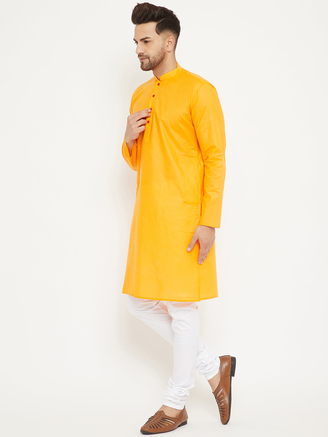 VM by Vastramay Men's Orange And White Cotton Kurta Pyjama Set - Distacart