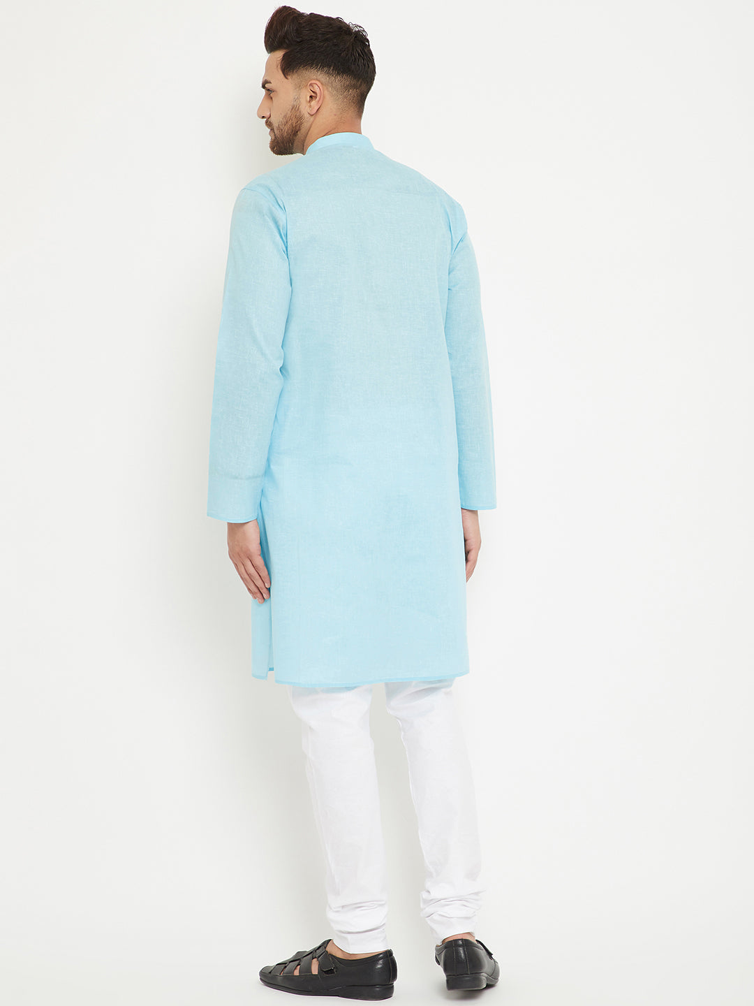 VM by Vastramay Men's Aqua Blue And White Cotton Blend Kurta Pyjama Set - Distacart
