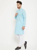 Thumbnail for VM by Vastramay Men's Aqua Blue And White Cotton Blend Kurta Pyjama Set - Distacart