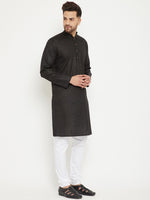 Thumbnail for VM by Vastramay Men's Black And White Cotton Blend Kurta Pyjama Set - Distacart